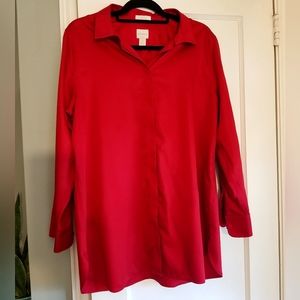 Red long sleeve button up blouse with lovely style details Chico's size 2